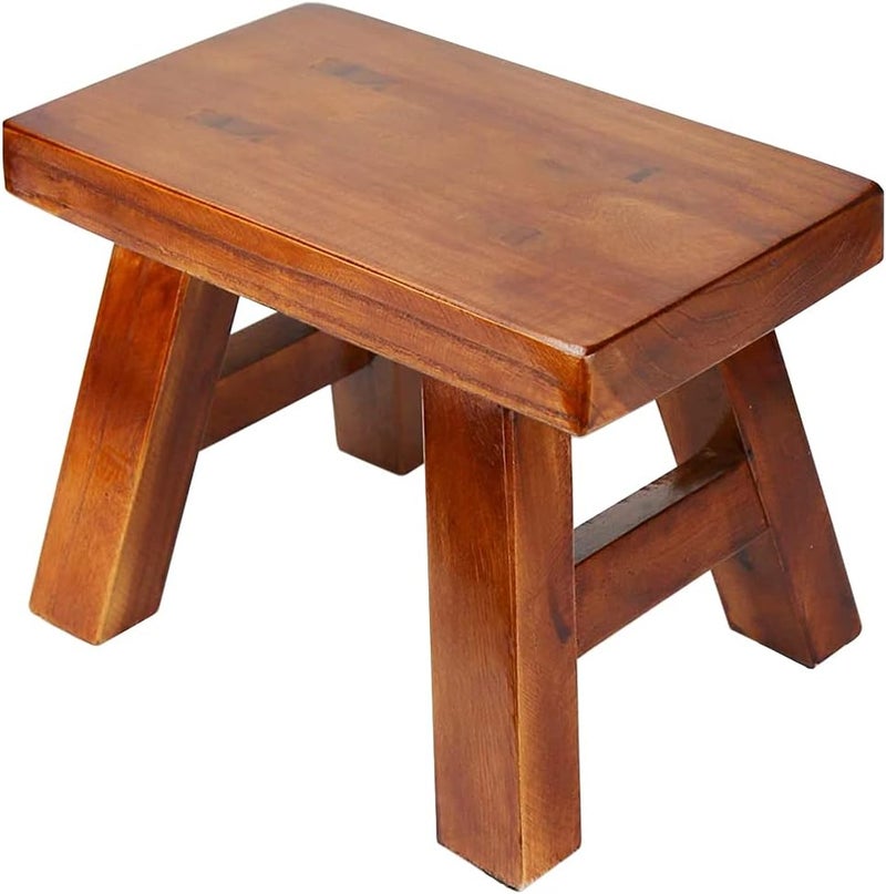 XDSTOOL Small Stool Wooden Step Stool Footstool Solid Wood 8 inch for Kids Adults Plant Stand Fishing Stool (Brown) - Image 1